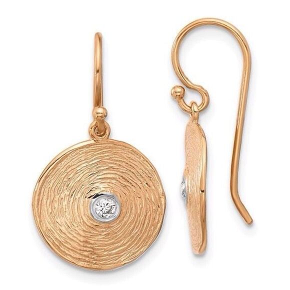 Herco 14K Rose Gold Polished and Textured Diamond Swirl Circle Shephard Hook Dan